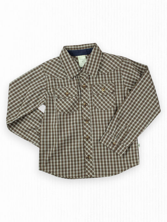 BROWN WESTERN BUTTON-UP - 5T
