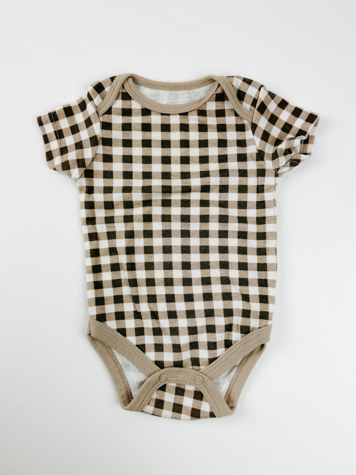 BROWN GINGHAM ONESIE - 6M