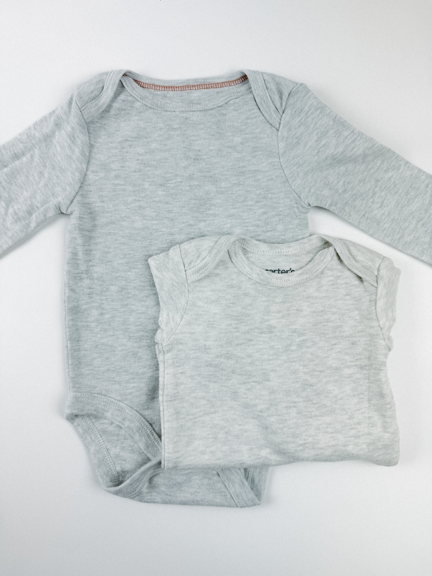 TWO GREY LONG SLEEVE ONESIES - 6M