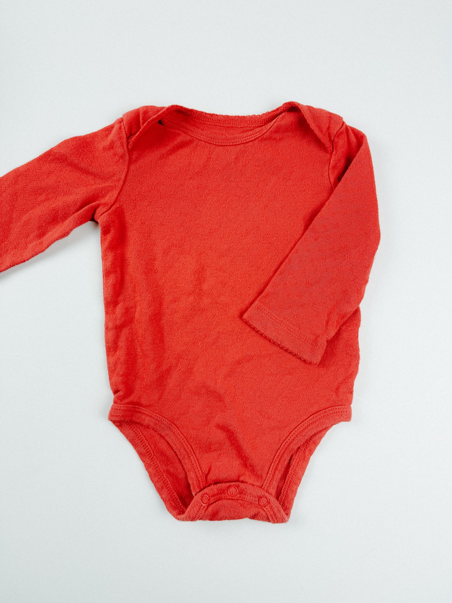 RED POINTELLE ONESIE - 9M