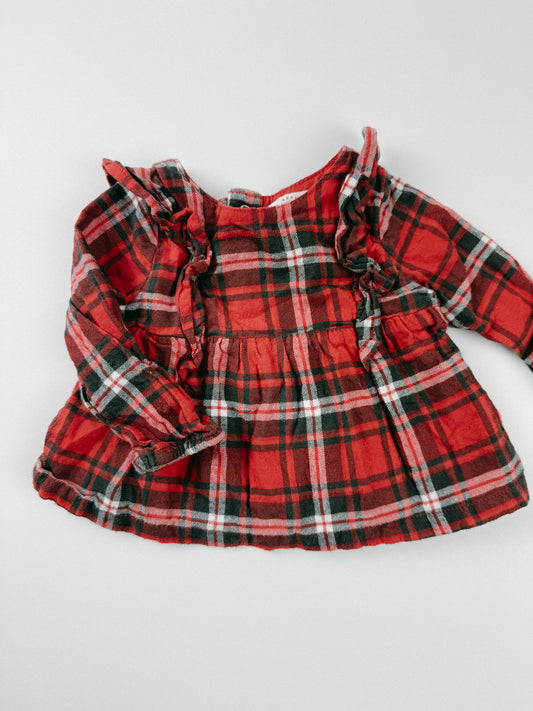 RED PLAID BABY TOP - 6M