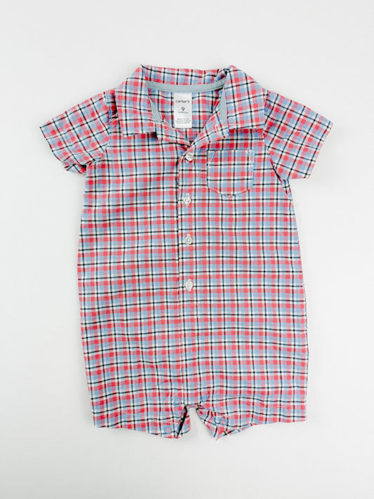 PLAID BUTTON-DOWN ROMPER - 9M