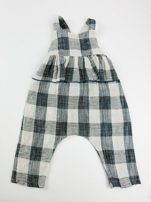 PLAID RUFFLE OVERALLS - 18M