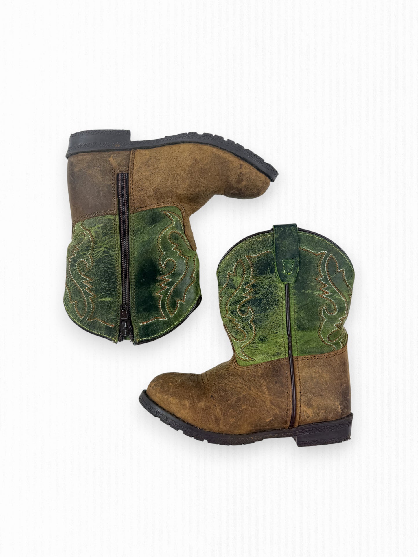 GREEN LEATHER COWBOY BOOTS - 10C