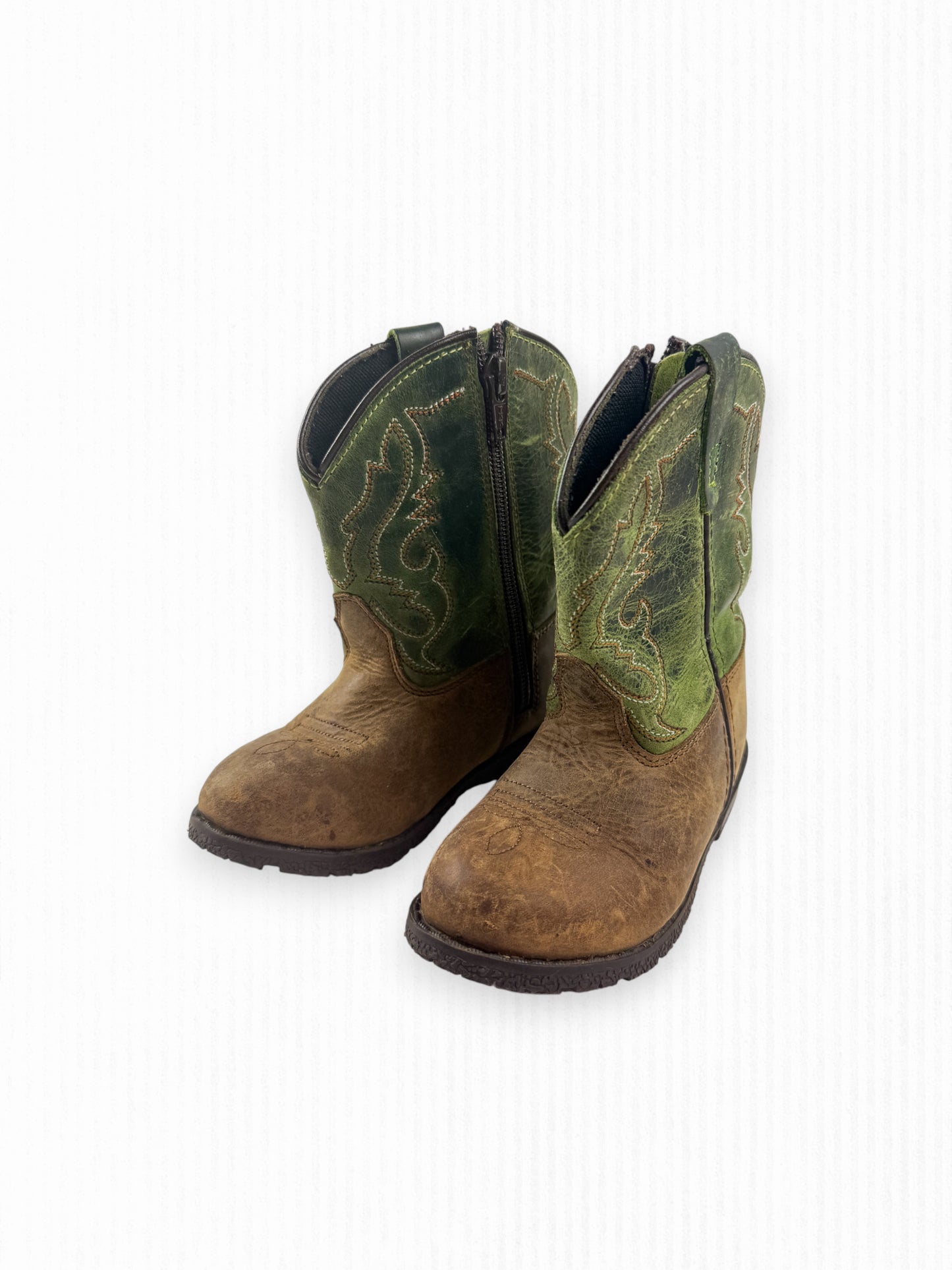 GREEN LEATHER COWBOY BOOTS - 10C