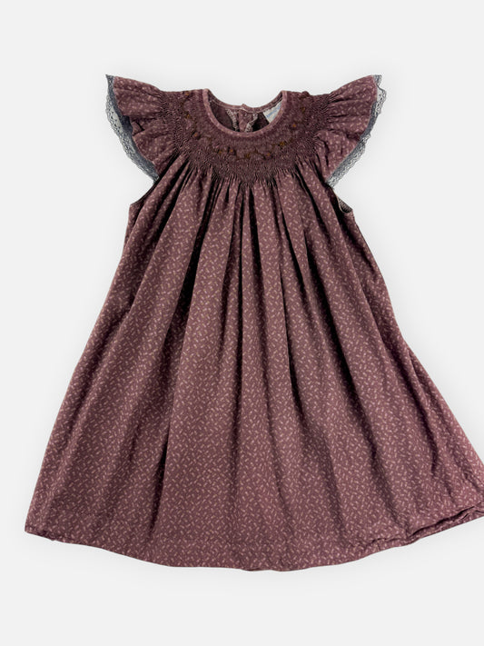 VINTAGE MAROON OVERDYE SMOCKED DRESS - 18M