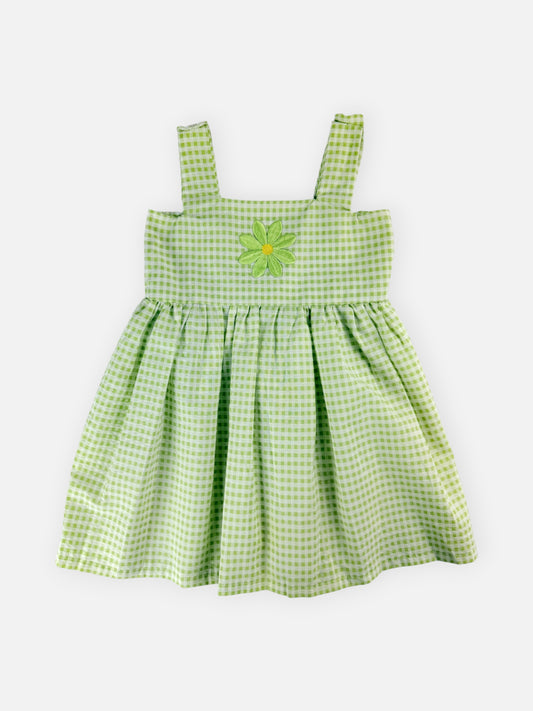 HANDMADE GREEN GINGHAM DRESS - 3T