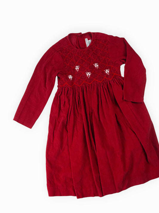 VINTAGE RED SMOCKED DRESS - 5T