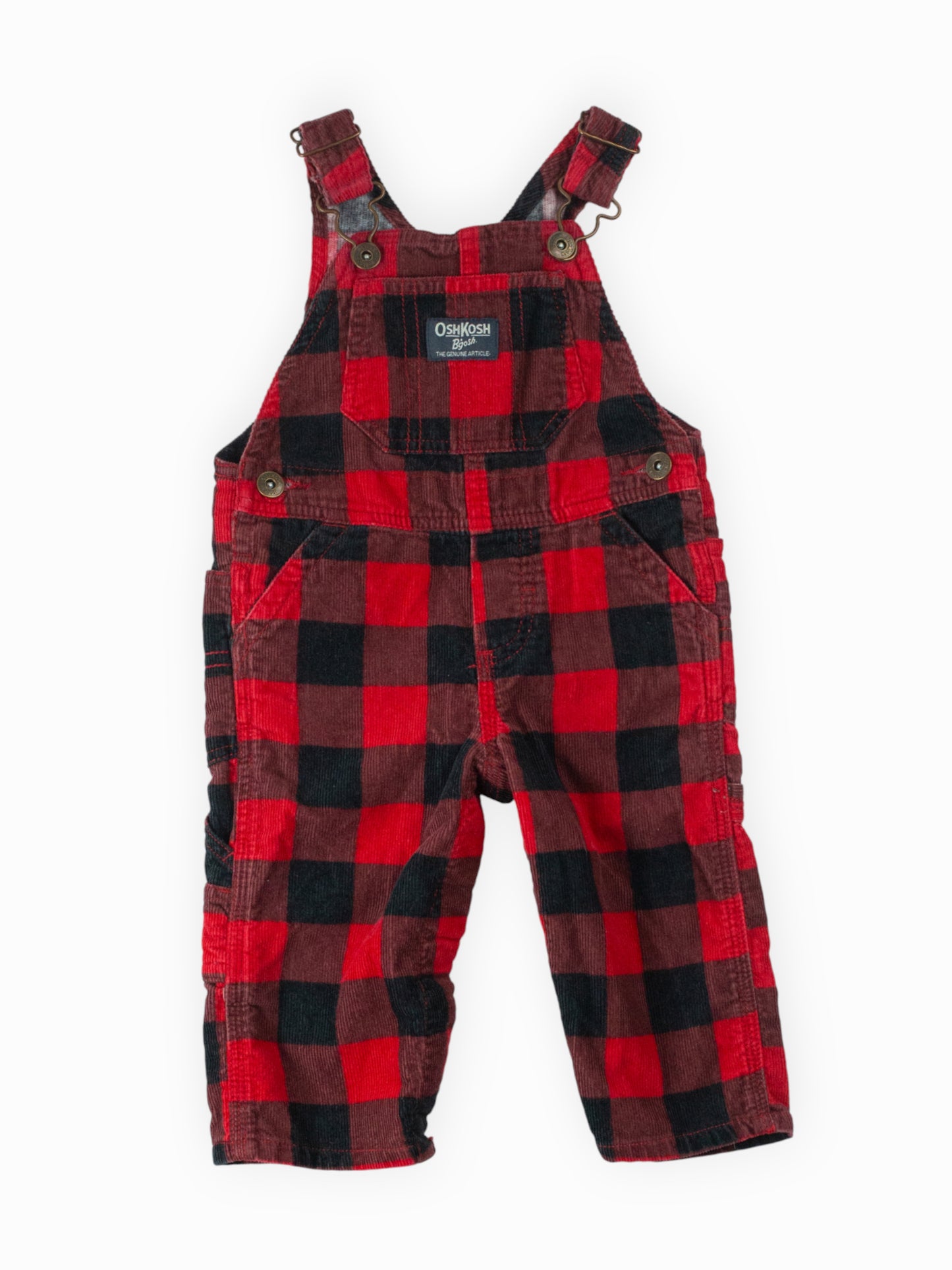 RED PLAID OSH KOSH OVERALLS - 9M